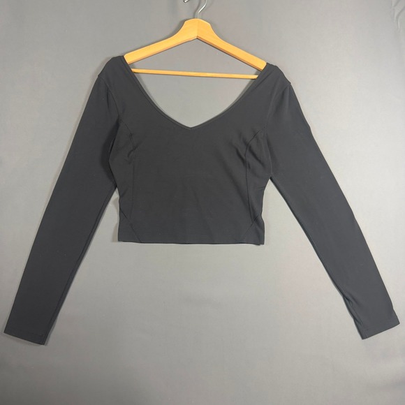 Lululemon Tops - Lululemon Align Long Sleeve Crop Top Womens Size 6 Black V Neck Yoga Nulu